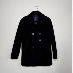 Brooks Brothers 346 Wool Pea Coat Men's Small Navy Double Breasted Military Coat